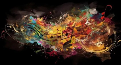 Abstract colorful music art with notes
